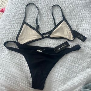 NWT Tavik Cream and Black Bikini Set. Medium top large bottom